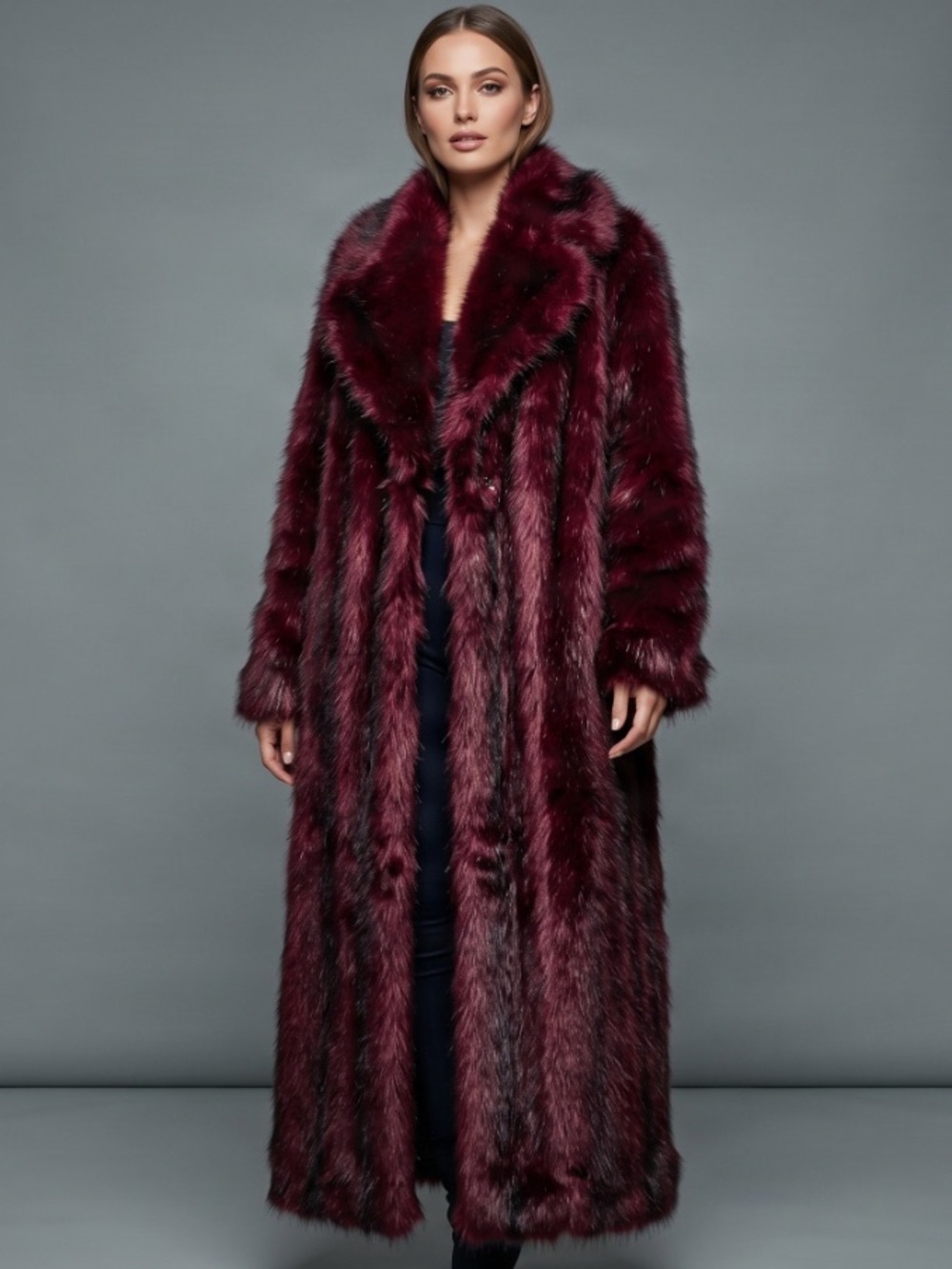 🎀🌷 Luxurious Burgundy Faux Fur Long Winter Coat 🌷🎀 NWT